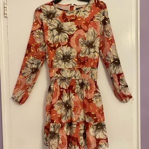 Imoga Red and Ivory Hibiscus Chiffon with Gold Trim Dress